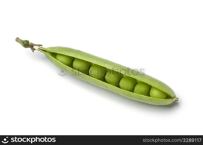 Fresh raw green peas in a pod isolated on white background