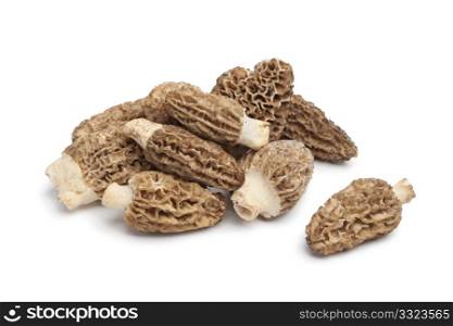 Fresh raw Morel mushrooms on white background