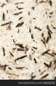 Fresh raw organic basmati long grain and wild rice. Healthy food. Top view
