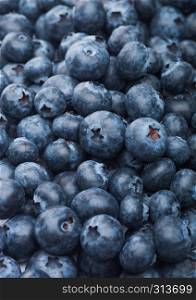 Fresh raw organic blueberries in pile. Macro