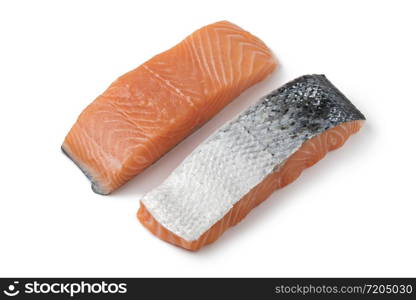 Fresh raw salmon steaks isolated on white background