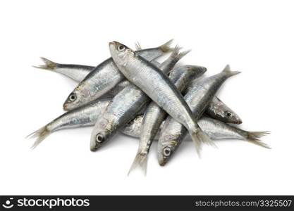 Fresh raw sardines on white background