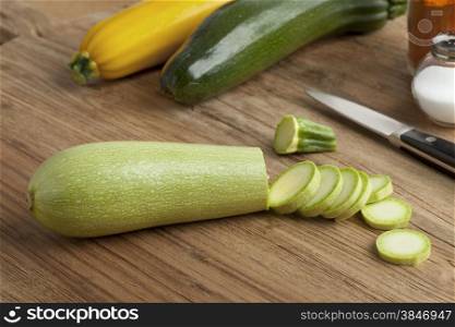 Fresh raw sliced courgette