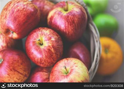Fresh Red Apples Orchard / harvest apple in the basket collect fruit garden