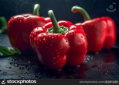 Fresh Red Bell Peppers. Generative AI. High quality illustration. Fresh Red Bell Peppers. Generative AI