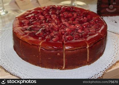Fresh Red Cake with Strawberry, Jam and Fruit Jelly