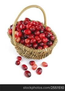 Fresh red cranberries in basket on white background