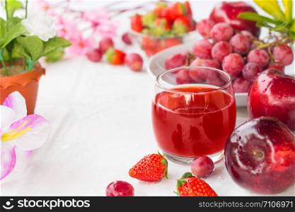 Fresh red fruit mix and juice for healthy from nature