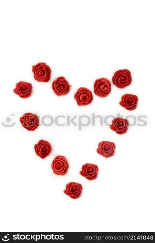 fresh red roses in heart shape isolated on white background, romantic, Valentines Day concept with copy space space for text. fresh red roses in heart shape isolated on white background, romantic, Valentines Day concept with copy space