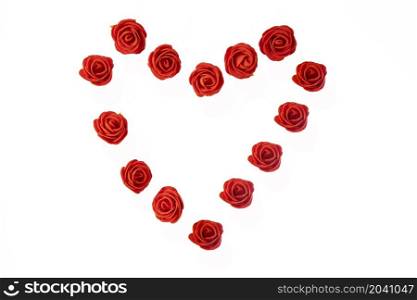 fresh red roses in heart shape isolated on white background, romantic, Valentines Day concept with copy space space for text. fresh red roses in heart shape isolated on white background, romantic, Valentines Day concept with copy space