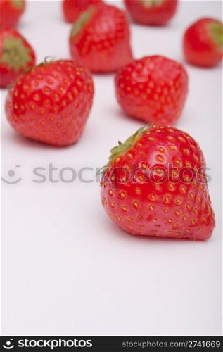 Fresh Red Strawberries on White Wooden Table