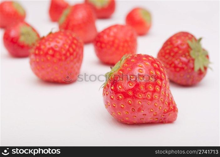 Fresh Red Strawberries on White Wooden Table