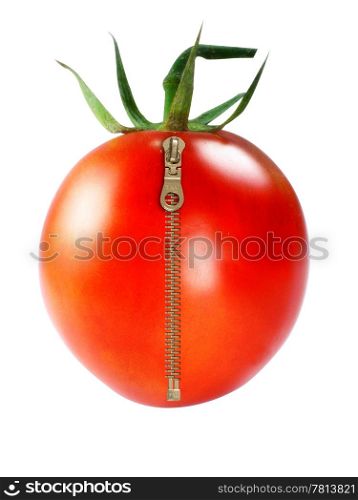 Fresh Red tomatoes with zipper on white background . Fresh Red tomatoes