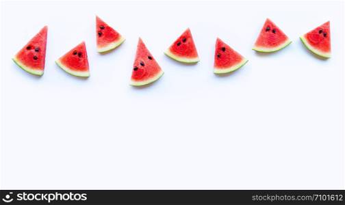 Fresh red watermelon slice Isolated on white background. Copy space