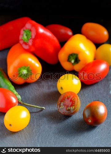 Fresh ripe colorful vegetables tomatoes