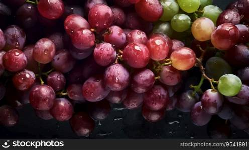 Fresh ripe grapes with water drops background. Berries backdrop. Generative AI.. Fresh ripe grapes with water drops background. Berries backdrop. Generative AI