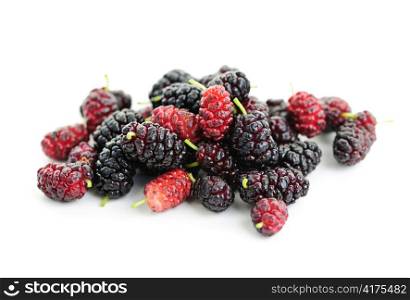 Fresh ripe mulberry berries isolated on white background