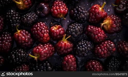Fresh ripe mulberry with water drops background. Berries backdrop. Generative AI.. Fresh ripe mulberry with water drops background. Berries backdrop. Generative AI
