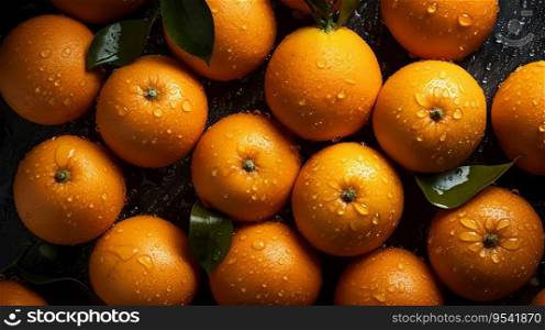 Fresh ripe oranges with water drops background. Fruits backdrop. Generative AI.. Fresh ripe oranges with water drops background. Fruits backdrop. Generative AI