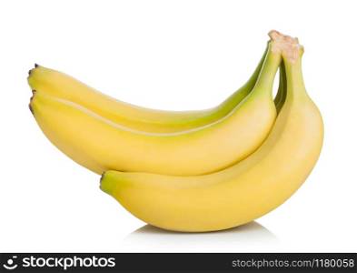 Fresh ripe organic bananas cluster on white background.