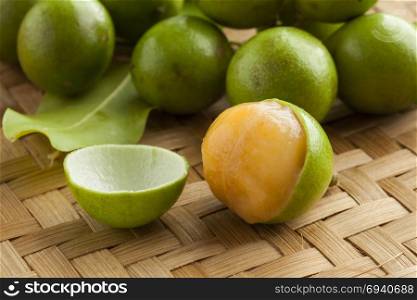 Fresh ripe peeled quenepa fruit