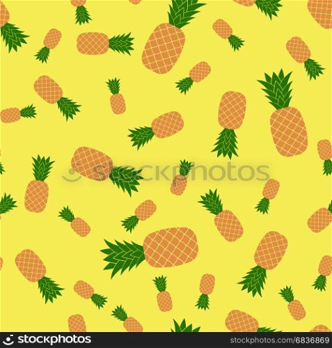 Fresh Ripe Pineapple Seamless Pattern on Yellow. Tropical Fruit Background.. Fresh Ripe Pineapple Seamless