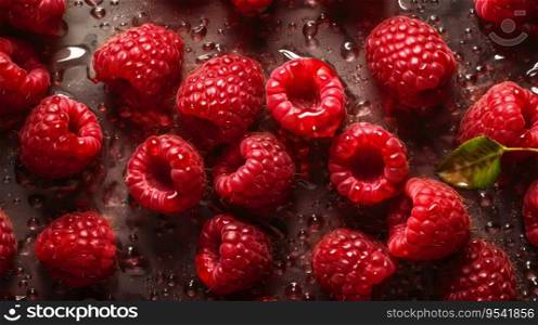 Fresh ripe raspberry with water drops background. Berries backdrop. Generative AI.. Fresh ripe raspberry with water drops background. Berries backdrop. Generative AI