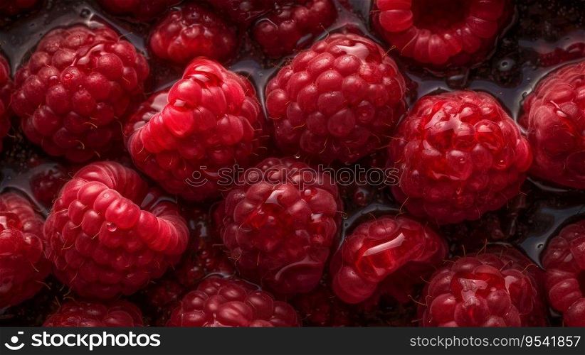 Fresh ripe raspberry with water drops background. Berries backdrop. Generative AI.. Fresh ripe raspberry with water drops background. Berries backdrop. Generative AI
