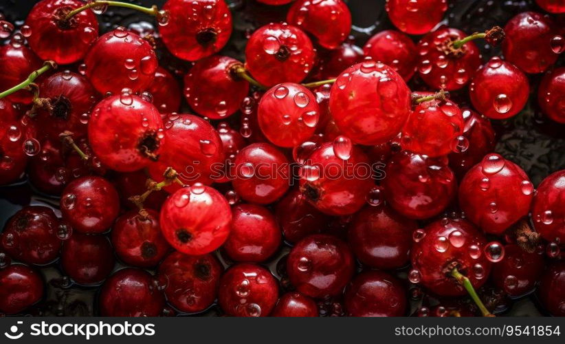 Fresh ripe redcurrant with water drops background. Berries backdrop. Generative AI.. Fresh ripe redcurrant with water drops background. Berries backdrop. Generative AI