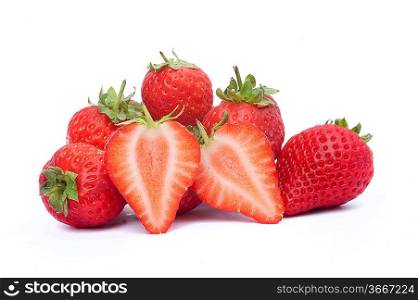 Fresh ripe sliced strawberries isolated on white background