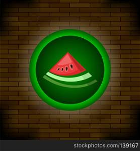 Fresh Ripe Watermelon Icon on Brick Background. Fresh Ripe Watermelon Icon