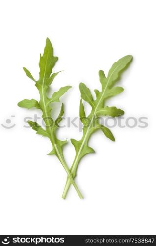 Fresh rucola leaves on white background