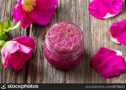 Fresh Rugosa rose petals crushed with cane sugar