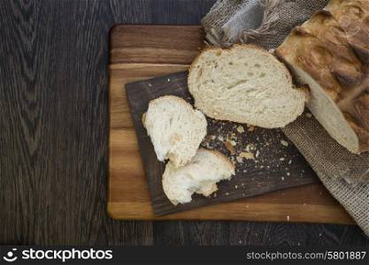 Fresh rustic loaf of bread in farmhouse setting