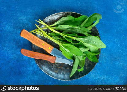 fresh sage on board and on a table