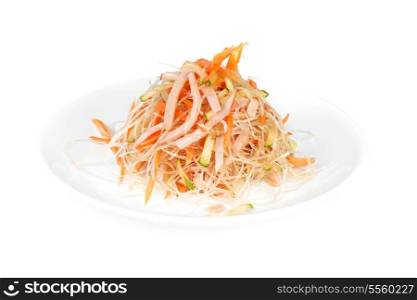 Fresh salad funchozy, ham and vegetables