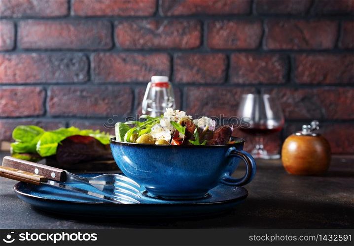 fresh salad, greek salad , salad with feta cheese