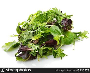 Fresh Salad Leaves Assortment On White Background