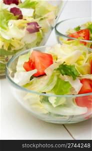 Fresh Salad of Green Vegetables in Glass Bowls