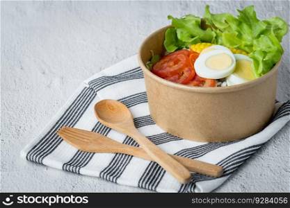 Fresh salad vegetable with boiled chicken egg for the concept of healthy eating and diet food.