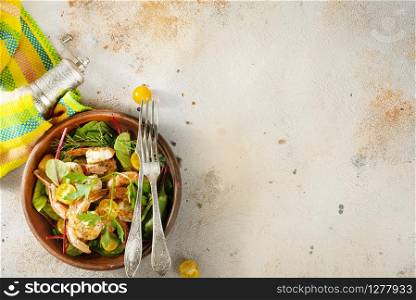 fresh salad with boiled shrinps, diet food