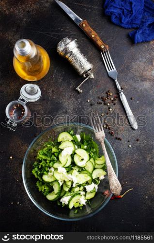 fresh salad with cucumbers and feta cheese