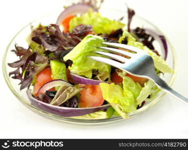 fresh salad with fork close up