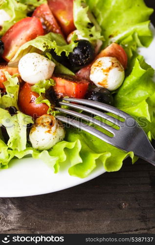 Fresh salad with mozarella cheese and vegetables