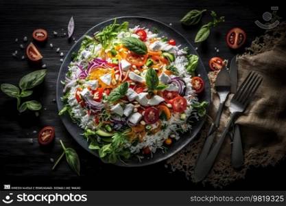 Fresh salad with rice and vegetable Illustration Generative AI