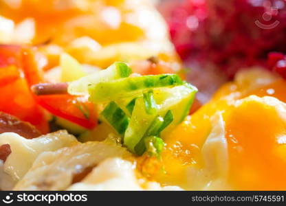 Fresh salad with tomato and fresh vegetable close up