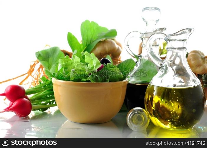 fresh salad with vinegar and olive oil