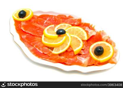 Fresh salmon close-up on white background