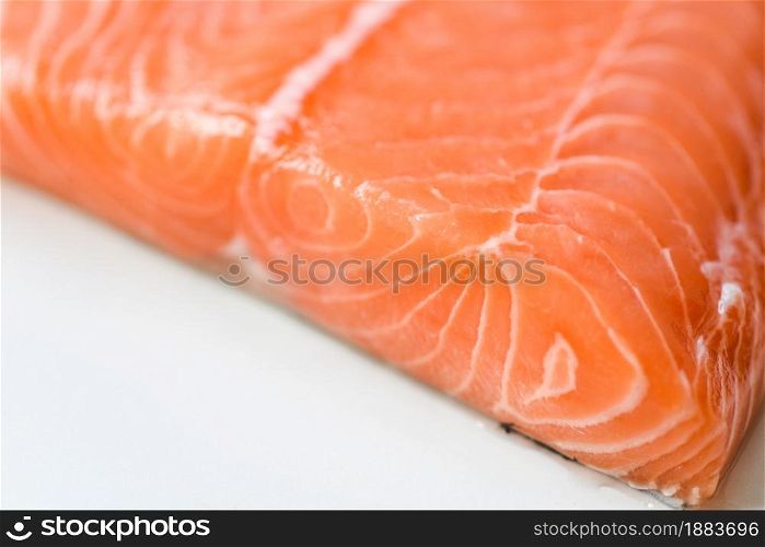 Fresh salmon fish, Close up raw salmon filet seafood for sashimi or steak