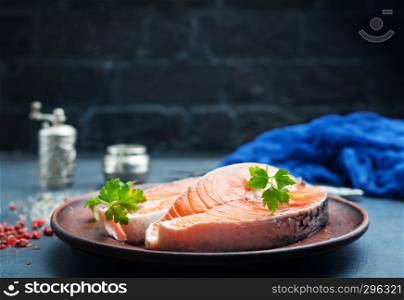 fresh salmon with aroma spice, salmon with pepper and salt